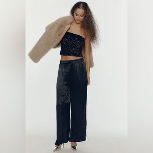 Lace insert wide leg pull on sarin pants